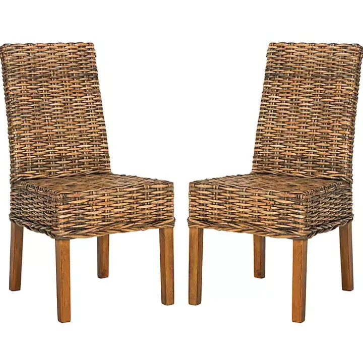 Natural Rattan Wood Woven 2-pc. Dining Chair Set