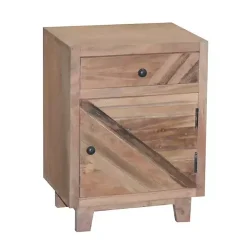 Natural Reclaimed Wood Diagonal Slats Nightstand