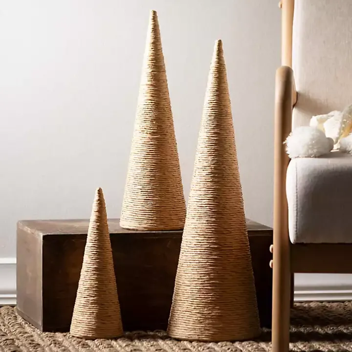 Natural Rope Tabletop Christmas Trees, Set of 3