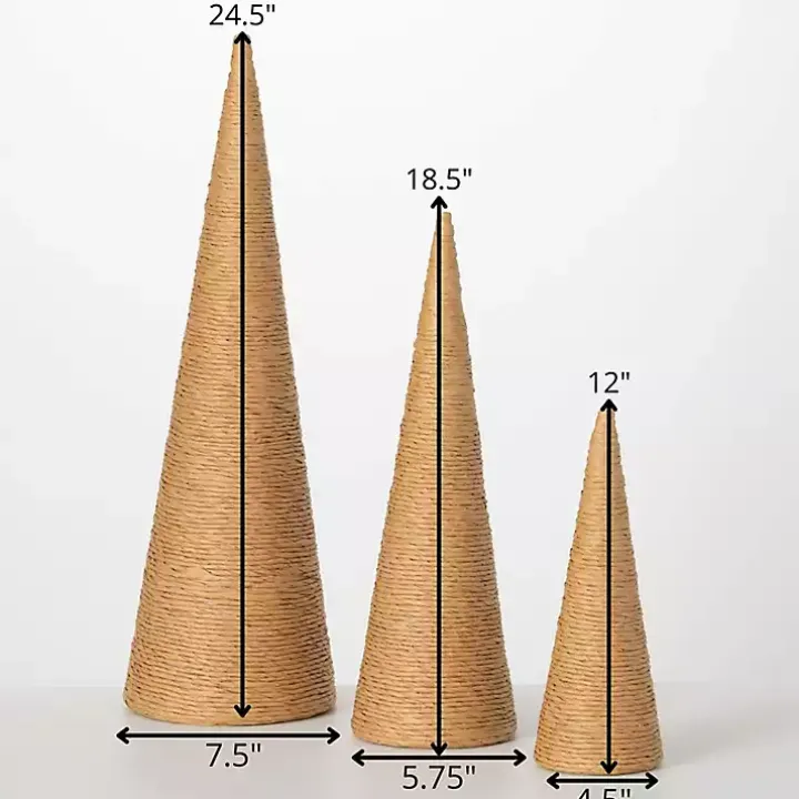 Natural Rope Tabletop Christmas Trees, Set of 3