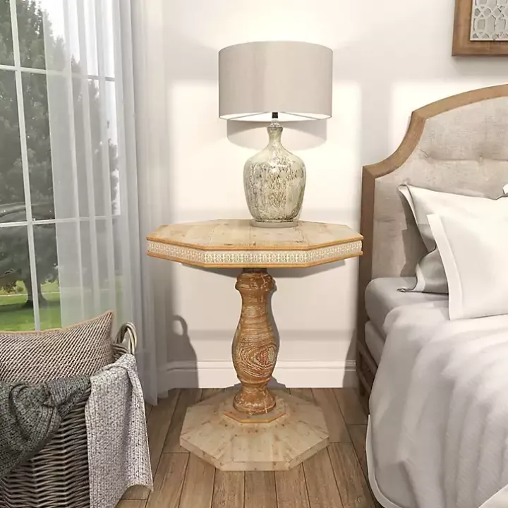 Natural Rustic Wood Octagon Accent Table