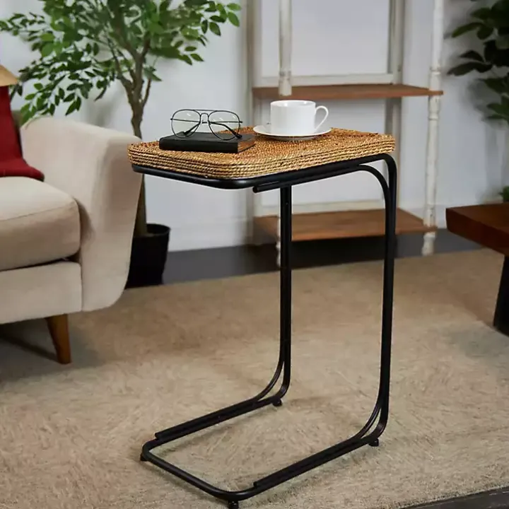 Natural Seagrass and Black Metal C-Table