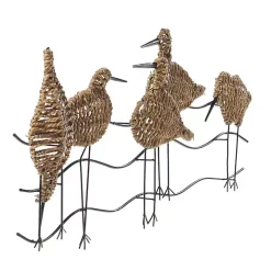 Natural Seagrass and Metal Birds Wall Plaque