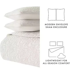 Natural Stitched Floral 3-pc. King Quilt Set