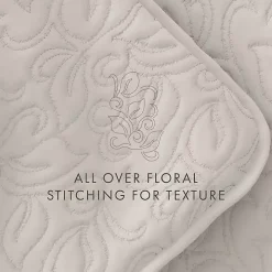 Natural Stitched Floral 3-pc. King Quilt Set