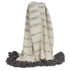 Natural Striped Cotton Handloomed Tassel Throw