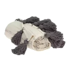 Natural Striped Cotton Handloomed Tassel Throw