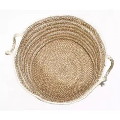 Natural Striped Jute Basket with Handles, 19 in.