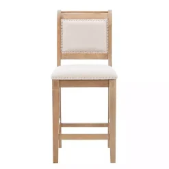 Natural Upholstered Wood Frame Counter Stool