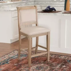 Natural Upholstered Wood Frame Counter Stool
