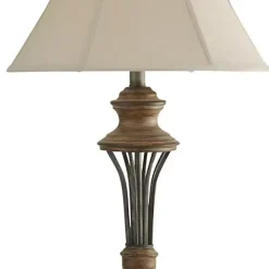 Natural Wood & Bronze Metal 3-pc. Lamp Set