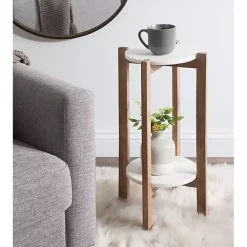 Natural Wood and Marble Moxley Accent Table
