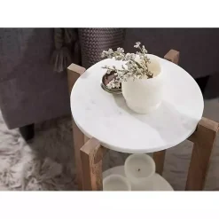 Natural Wood and Marble Moxley Accent Table