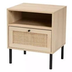 Natural Wood and Metal Storage Shelf Nightstand