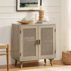 Natural Wood and Rattan Carpinteria Cabinet
