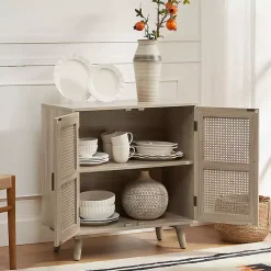 Natural Wood and Rattan Carpinteria Cabinet