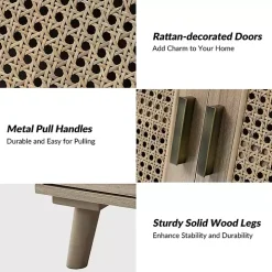 Natural Wood and Rattan Carpinteria Cabinet