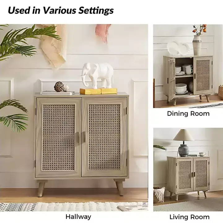 Natural Wood and Rattan Carpinteria Cabinet