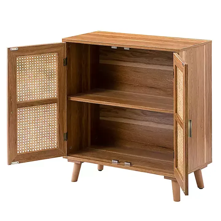 Natural Wood and Rattan 2-Door Cabinet