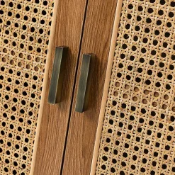 Natural Wood and Rattan 2-Door Cabinet