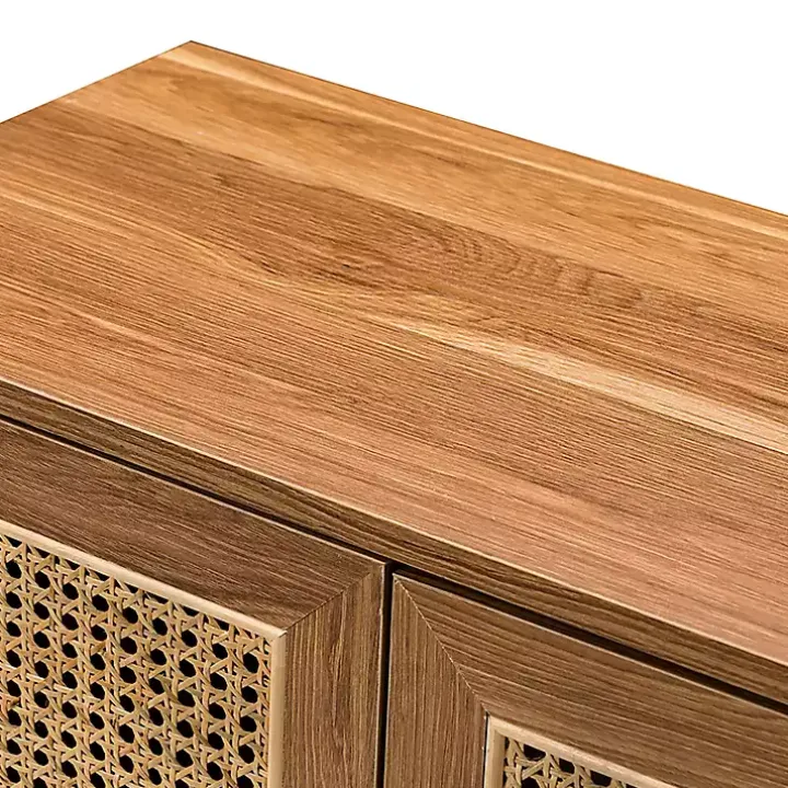 Natural Wood and Rattan 2-Door Cabinet