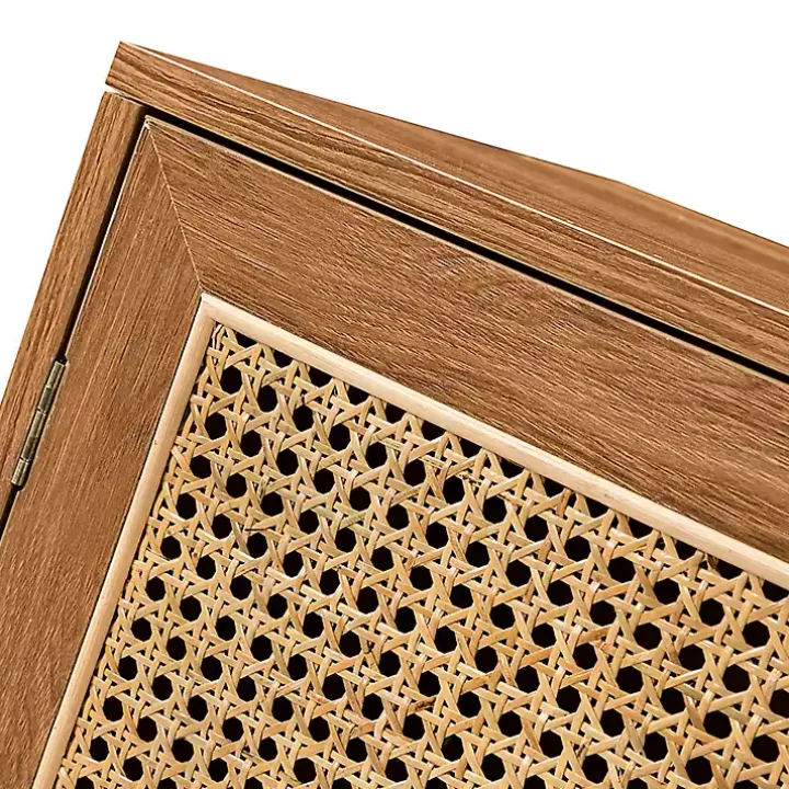 Natural Wood and Rattan 2-Door Cabinet