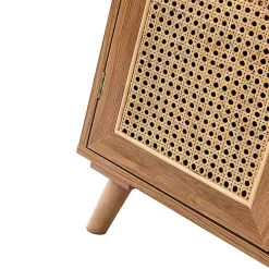 Natural Wood and Rattan 2-Door Cabinet