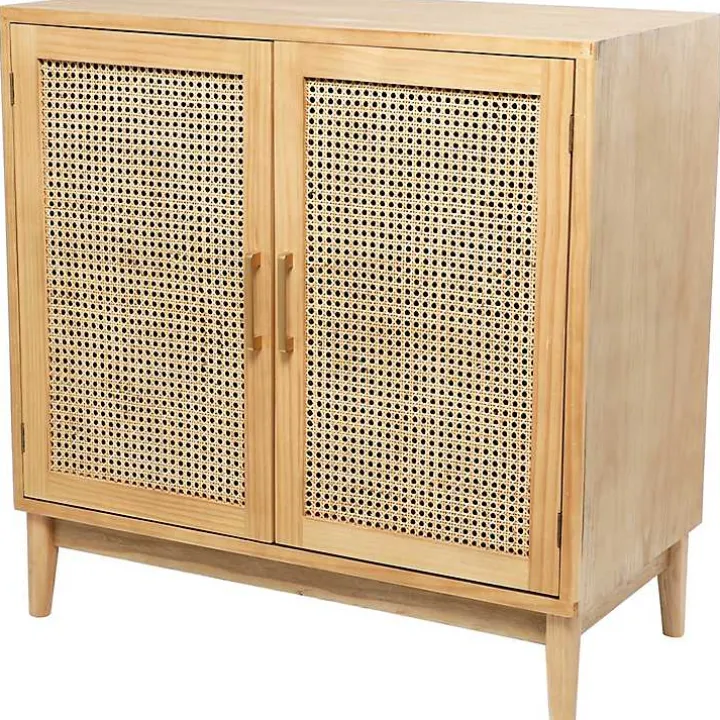 Natural Wood and Rattan 2-Door Storage Cabinet