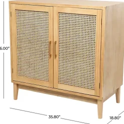 Natural Wood and Rattan 2-Door Storage Cabinet