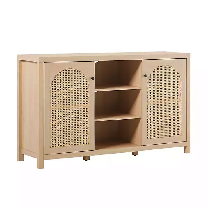 Natural Wood and Rattan 2-Door Sideboard