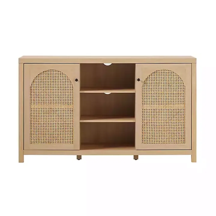 Natural Wood and Rattan 2-Door Sideboard