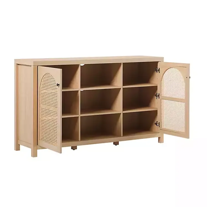 Natural Wood and Rattan 2-Door Sideboard