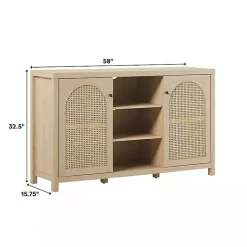 Natural Wood and Rattan 2-Door Sideboard