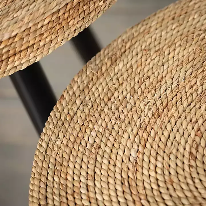 Natural Wood and Seagrass Accent Tables, Set of 2