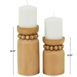 Natural Wood Beaded Candle Holders, Set of 2