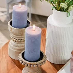 Natural Wood Beaded Pillar Candle Holder, 8 in.