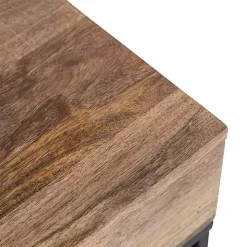 Natural Wood Black Metal Accent Table