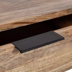 Natural Wood Black Metal Accent Table