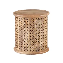 Natural Wood Carved Diamonds Accent Table
