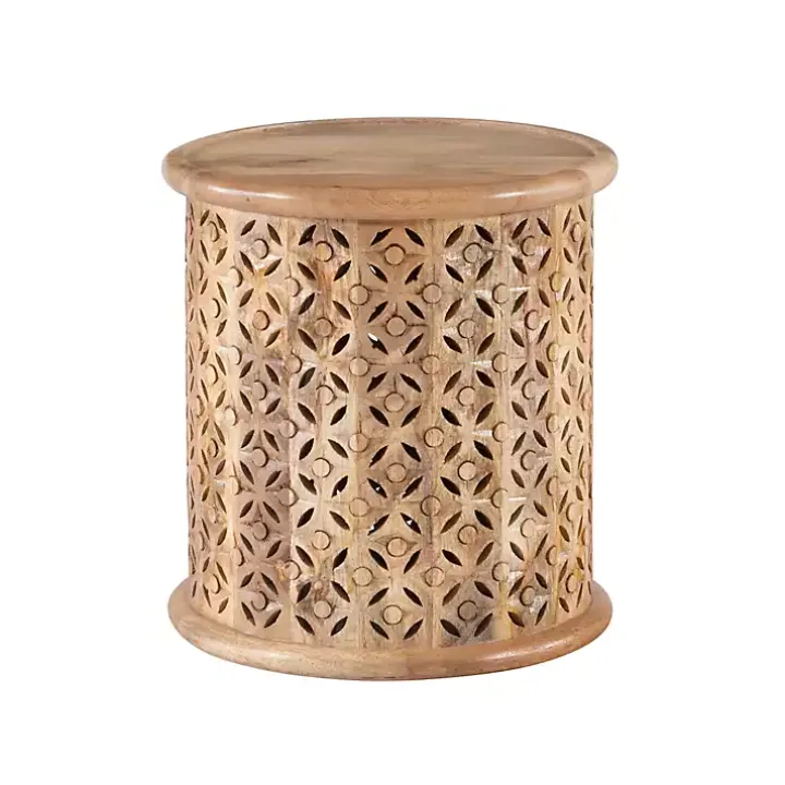 Natural Wood Carved Diamonds Accent Table