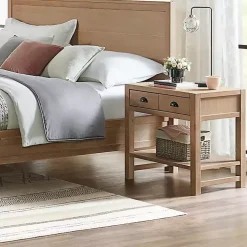 Natural Wood Grain Open Shelf Nightstand