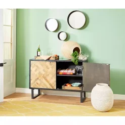 Natural Wood Mosaic Paneling Cabinet