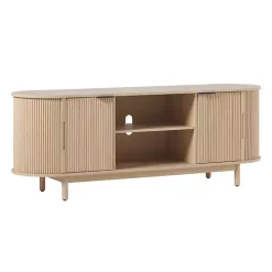 Natural Wood Reeded Oval TV Stand