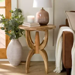 Natural Wood Round Dori Side Table