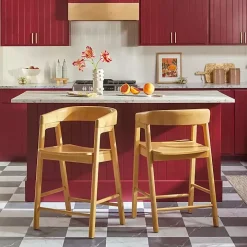 Natural Wood Rounded Modern Counter Stool