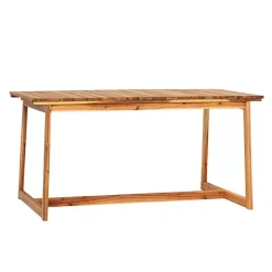 Natural Wood Slatted Box Leg Outdoor Dining Table