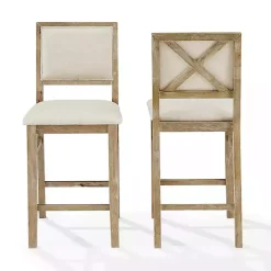 Natural Wood Upholstered Counter Stools, Set of 2