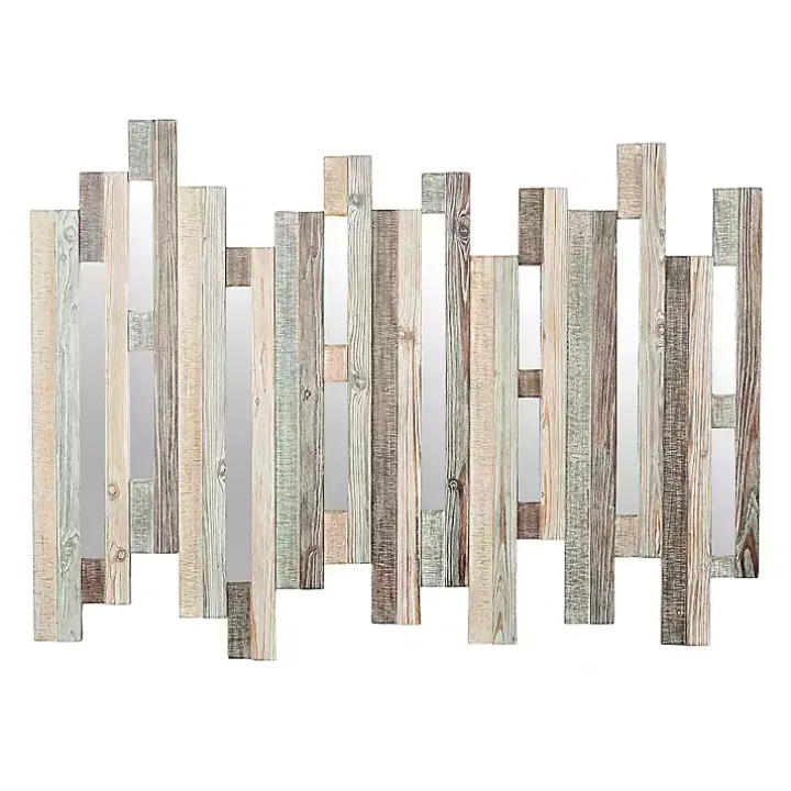 Natural Wooden Planks Mirrored Wall Plaque