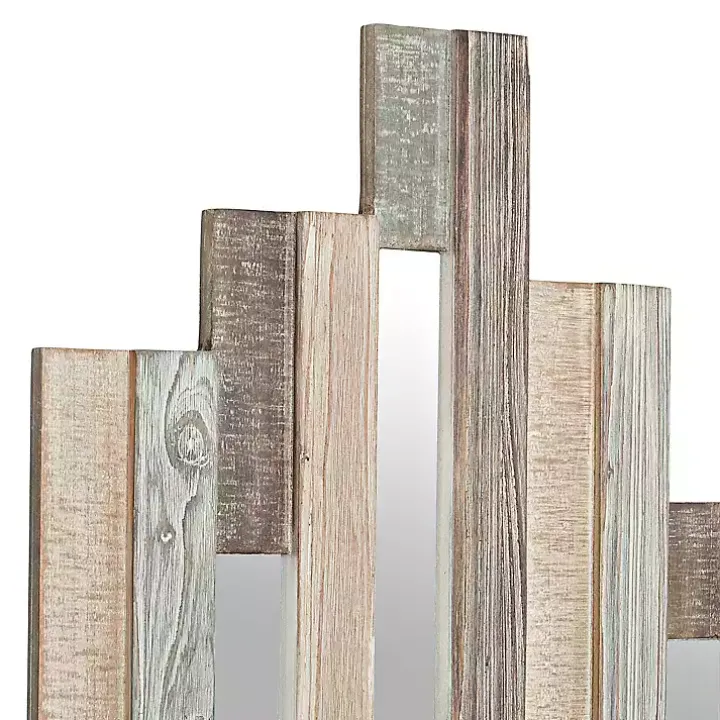 Natural Wooden Planks Mirrored Wall Plaque
