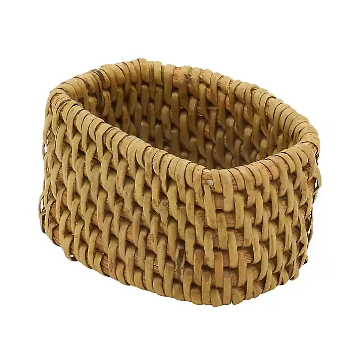 Natural Woven Rattan Oval Napkin Rings, Set of 4